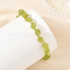 Raw Rough Natural Peridot & Electroplate Synthetic Non-magnetic Hematite Round Beaded Stretch Bracelets&nbsp;BJEW-JB14392