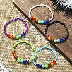 Natural & Synthetic Mixed Gemstone & Glass Seed Beaded Stretch Bracelet for Women&nbsp;BJEW-JB09658