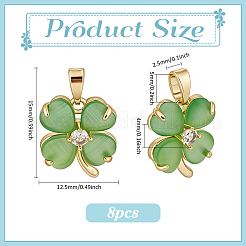 8Pcs Brass Micro Pave Clear Cubic Zirconia & Cat Eye Pendants&nbsp;KK-BC0015-63B