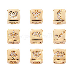 9Pcs 9 Style Brass Micro Pave Cubic Zirconia European Beads&nbsp;ZIRC-PJ0001-05