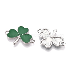 Rack Plating Alloy Green Enamel Shamrock Connector Charms&nbsp;ENAM-N056-354P