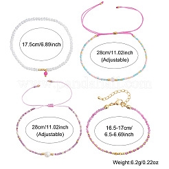4Pcs 4 Styles Natural Gemstone Round Beaded Bracelets & Glass Seed Beads Adjustable Bracelets & Glass Round Beaded Charm Bracelets Set for Women&nbsp;EV4256-2