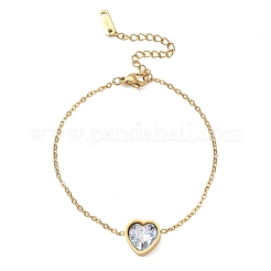 304 Stainless Steel Pave Clear Cubic Zirconia Heart Link Bracelets&nbsp;SA-CBA5F76-05G