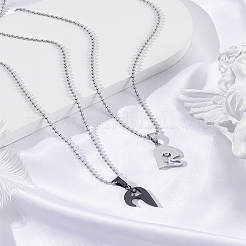 1 Set Stainless Steel Couple Heart Pendant Ball Chain Necklaces for Women Men&nbsp;NJEW-LP0001-61A