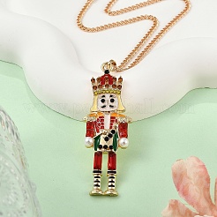 Alloy Enamel Christmas Nutcracker Pendant Necklaces&nbsp;NJEW-L048-01G-01