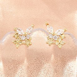 Brass Micro Pave Cubic Zirconia Stud Earrings for Women&nbsp;KK-A305-07G-06