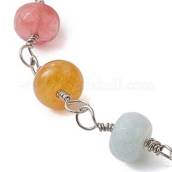 Faceted Rondelle Natural Topaz Jade & Natural Flower Amazonite & Cherry Quartz Glass Link Chain Bracelets&nbsp;BJEW-JB10832