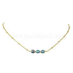 Natural Pearl Two Sides Polished Beaded Pendant 304 Stainless Steel Satellite Chain Necklaces for Women&nbsp;NJEW-JN06224