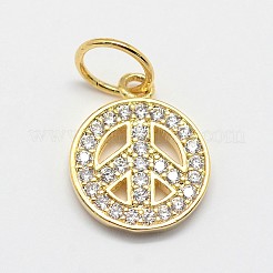 CZ Brass Micro Pave Cubic Zirconia Peace Sign Charms&nbsp;ZIRC-L018-05