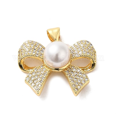 Brass Micro Pave Clear Cubic Zirconia Pendants&nbsp;FIND-Z041-04G-1