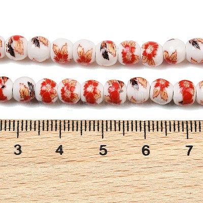 Handmade Flower Printed Porcelain Ceramic Beads Strands&nbsp;PORC-M005-6mm-06-1