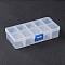 Organizer Storage Plastic Boxes, Rectangle, Beads Containers, White, 13.5x7x3cm, compartment: 3x2.5cm, 10 compartments/box