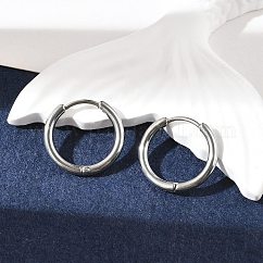 Tarnish Resistant 304 Stainless Steel Hoop Earrings, Manual Polishing Huggie Earrings, Stainless Steel Color, 12 Gauge, 16x2mm, Pin: 0.8mm(±0.1mm), Inner Diameter: 12mm