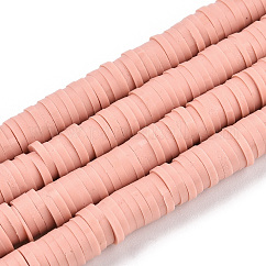 Handmade Polymer Clay Bead Strands, Heishi Beads, for DIY Jewelry Crafts Supplies, Disc/Flat Round, Rosy Brown, 6x0.5~1mm, Hole: 2mm, about 320~450pcs/strand, 15.35 inch~16.92 inch(39~43cm)