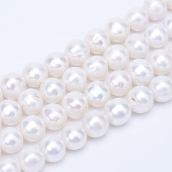Natural Cultured Freshwater Pearl Beads Strands, Round, Floral White, 10~11mm, Hole: 0.8mm, about 41pcs/strand, 15.7 inch