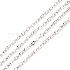 Brass Cable Chains, Soldered, Cadmium Free & Nickel Free & Lead Free, with Spool, Flat Oval, Platinum, 2.2x1.9x0.3mm, Fit for 0.6x4mm Jump Rings, about 32.8 Feet(10m)/roll