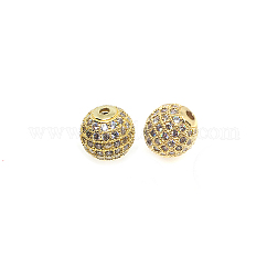 CZ Brass Micro Pave Grade AAA Clear Color Cubic Zirconia Round Beads, Cadmium Free & Nickel Free & Lead Free, Golden, 8mm, Hole: 1.7mm