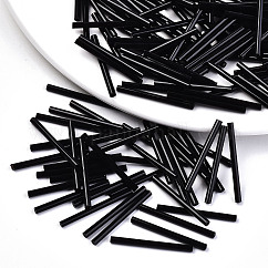 Glass Bugle Beads, Round Hole, Opaque Colours, Black, 30x2.5mm, Hole: 1mm, about 1500pcs/bag