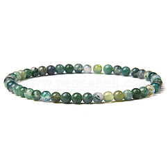 4mm Round Natural Moss Agate Beads Bracelet for Men, European and American Retro Simple Versatile Stretch Bracelets, 7.48 inch(19cm)