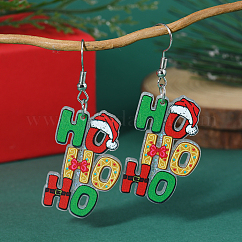 Christmas Acrylic Dangle Earrings, Platinum, Word