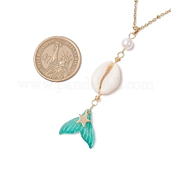 Natural Cowrie Shell & Glass & Shell Pearl Mermaid Tail Pendant Necklaces&nbsp;NJEW-JN05232