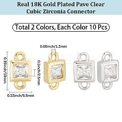 20Pcs 2 Colors Brass Pave Clear Cubic Zirconia Connector Charms&nbsp;KK-BBC0023-70