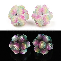 Polymer Clay Rhinestone Beads with Embossed Luminous Acrylic Roses&nbsp;CLAY-H003-06