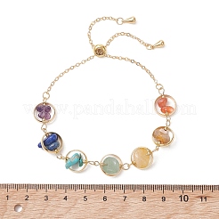 Chakra Brass Ring Link & Natural & Synthetic Mixed Gemstone Chips Beads Link Bracelets&nbsp;BJEW-TA00717-01