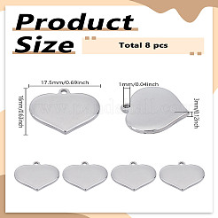 8Pcs 304 Stainless Steel Mirror Polished Finish Stamping Blank Tag Heart Pendants&nbsp;STAS-LP0002-63