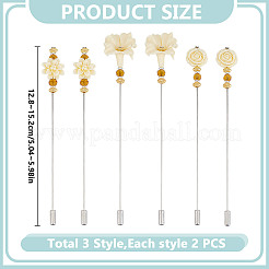6Pcs 3 Style Flower Brass Pins&nbsp;JEWB-DR00011
