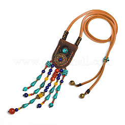 Ethnic Style Synthetic Turquoise & Natural Red Jasper & Natural Yellow Agate Teardrop Tassel Pendant Necklaces&nbsp;FS-WG6AE62-01