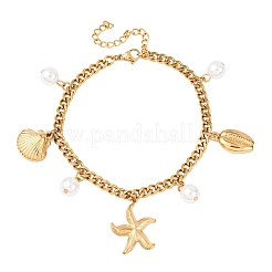 Starfish & Shell Shape 304 Stainless Steel Charm Bracelets&nbsp;BJEW-F519-02B-G