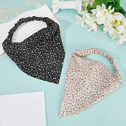 2Pcs 2 Colors Cloth Flower Printed Elastic Headbands for Girls&nbsp;OHAR-CY0001-16