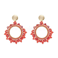 Glass Seed Bead Woven Stud Earrings&nbsp;EJEW-MZ00597-01