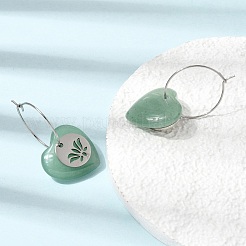 Natural Green Aventurine & 304 Stainless Steel Hoop Earrings for Women&nbsp;EJEW-G475-02P-06