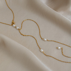 304 Stainless Steel and Natural Freshwater Pearl Tassel Y-shaped Lariat Necklaces for Women&nbsp;OF8673