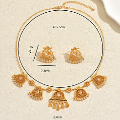 Vintage Brass Micro Pave Clear Cubic Zirconia Filigree Bell Pendant Necklace & Stud Earrings Set for Women&nbsp;JR0711