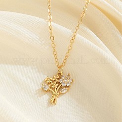 Brass Pave Clear Cubic Zirconia Flower Bouquet Pendant Alloy Cable Chain Necklaces for Women&nbsp;WG95B01-01