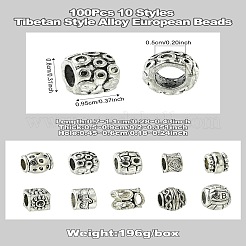 100Pcs 10 Styles Tibetan Style Alloy European Beads&nbsp;FIND-CJ0003-72