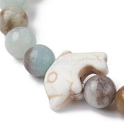 Natural Flower Amazonite & Synthetic Turquoise Dolphin Beaded Stretch Bracelets&nbsp;BJEW-JB09830-03