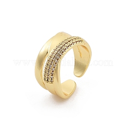 Rack Plating Brass Micro Pave Clear Cubic Zirconia Cuff Rings for Women&nbsp;RJEW-M028-107G