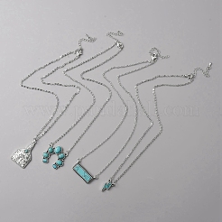 4Pcs 4 Styel Flower & Lightning & Cow Tag & Rectangle Synthetic Turquoise Pendant Necklaces Set&nbsp;NJEW-WH0015-13AS