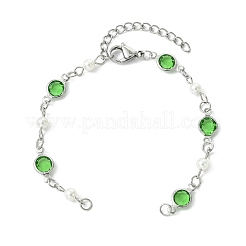304 Stainless Steel & Glass & Shell Pearl Flat Round Link Bracelet Making&nbsp;AJEW-JB01634