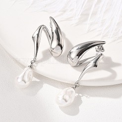 304 Stainless Steel Shell Pearl Stud Earrings for Women&nbsp;EJEW-U051-07P