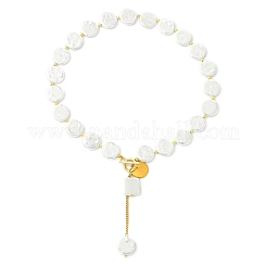 Adjustable White Shell Pearl Coin Bead Lariat Necklaces with 304 Stainless Steel OT Clasps&nbsp;NJEW-JN06027