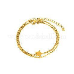 304 Stainless Steel Ball Chain & Curb Chain Double Layers Bracelets&nbsp;WG2AC4B-01