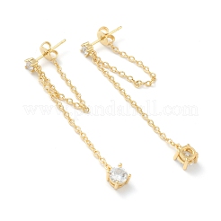 Brass Micro Pave Clear Cubic Zirconia Cable Chain Tassel Earrings&nbsp;EJEW-H125-12G