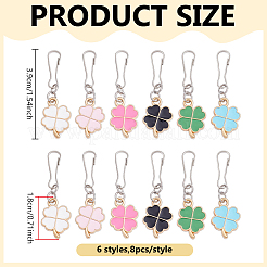 48Pcs 6 Styles Clover Alloy Enamel Zipper Puller&nbsp;HJEW-ME00166