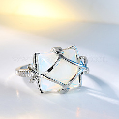 Brass & Opalite Finger Rings&nbsp;FS-WG78CCB-04
