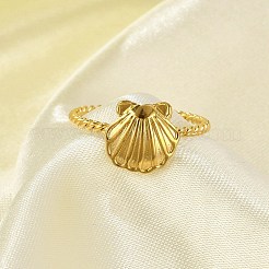 Shell 304 Stainless Steel Open Cuff Rings for Women&nbsp;RJEW-G338-09G